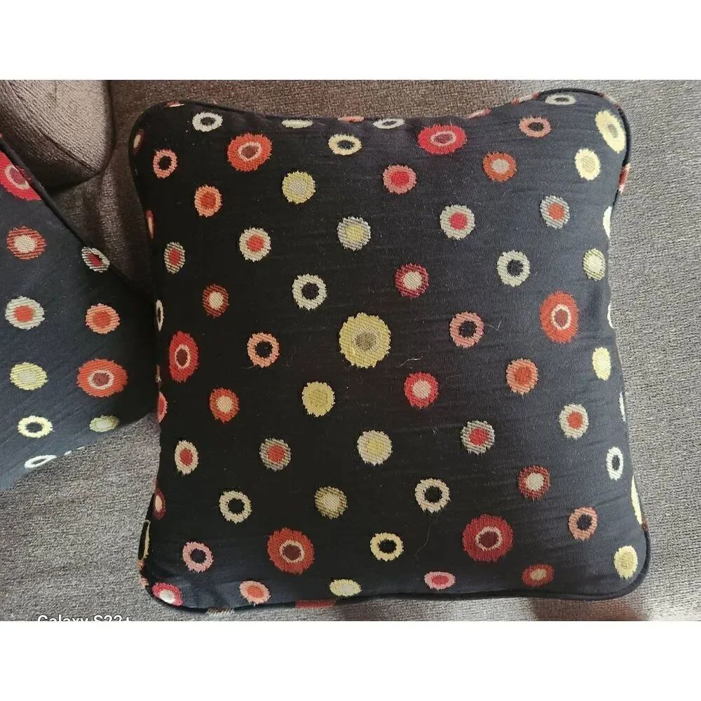Throw pillows, black with multi-colored pattern - Picture 6 of 7